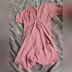 SHEIN Dusty Pink V-Neck Draped Wrap Dress